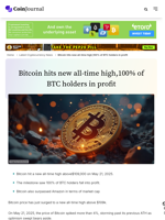 Bitcoin hits new all-time high,100% of BTC holders in profit - CoinJournal