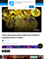 Tether Stacks More Bitcoin With Fresh 8,888 BTC Acquisition Worth $1 Billion | Bitcoinist.com