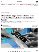 Blockchain Apps Have Failed to Win Over the Masses, Ethereum Builders Admit - Decrypt