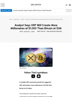 Analyst Says XRP Will Create More Millionaires at $1,000 Than Bitcoin at $1M