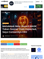 MetaMask May Launch MASK Token Sooner Than Expected, Says ConsenSys CEO | Live Bitcoin News