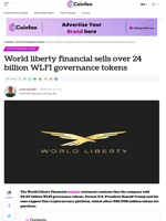 World Liberty Financial sells over 24 billion WLFI governance tokens