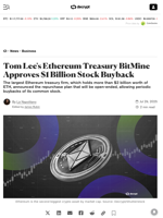 Tom Lee's Ethereum Treasury BitMine Approves $1 Billion Stock Buyback - Decrypt
