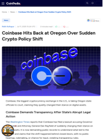 Coinbase Hits Back at Oregon Over Sudden Crypto Policy Shift