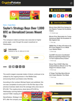 Saylor's Strategy Buys Over 1,000 BTC as Unrealized Losses Mount Up