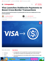 Visa Launches Stablecoin Payments for Cross-Border Use