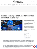 Intel stock surges 278% in H1 2026, then drops 10% in one day