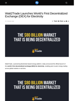 Watt2Trade Launches World’s First Decentralized Exchange (DEX) for Electricity - Visionary Financial