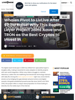 Whales Pivot to LivLive After $2.2M Raise: Why This Reality Layer Project Joins Aave and TRON as the Best Cryptos to Invest in | Live Bitcoin News