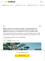 Bank of Korea nominee backs CBDC-led system with limited stablecoin role