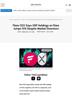 Flare CEO Says XRP Holdings on Flare Jumps 10% Despite Market Downturn