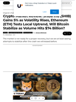 Crypto Market Review: Shiba Inu (SHIB) Gains 5% as Volatility Rises, Ethereum (ETH) Tests Local Uptrend, Will Bitcoin Stabilize as Volume Hits $74 Billion? - U.Today