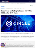 Circle Sued for Failing to Freeze $230M in USDC After Drift Hack