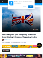 BOE Proposes ‘Temporary’ Stablecoin Limit In New Regime