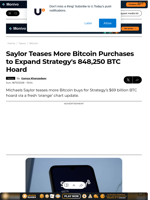 Saylor Teases More Bitcoin Purchases to Expand Strategy's 848,250 BTC Hoard - U.Today