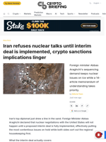 Iran refuses nuclear talks until interim deal is implemented, crypto sanctions implications linger
