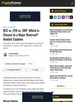 BTC vs. ETH vs. XRP: Which Is Closest to a Major Reversal? Analyst Explains