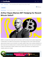 Arthur Hayes Blames IBIT Hedging for Recent Bitcoin Selloff