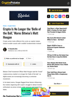 Crypto Is No Longer the 'Belle of the Ball,' Warns Bitwise's Matt Hougan
